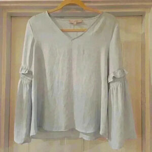 Loft Womens Boho V Neck Bell Sleeves Blouse Powder Blue Size Small